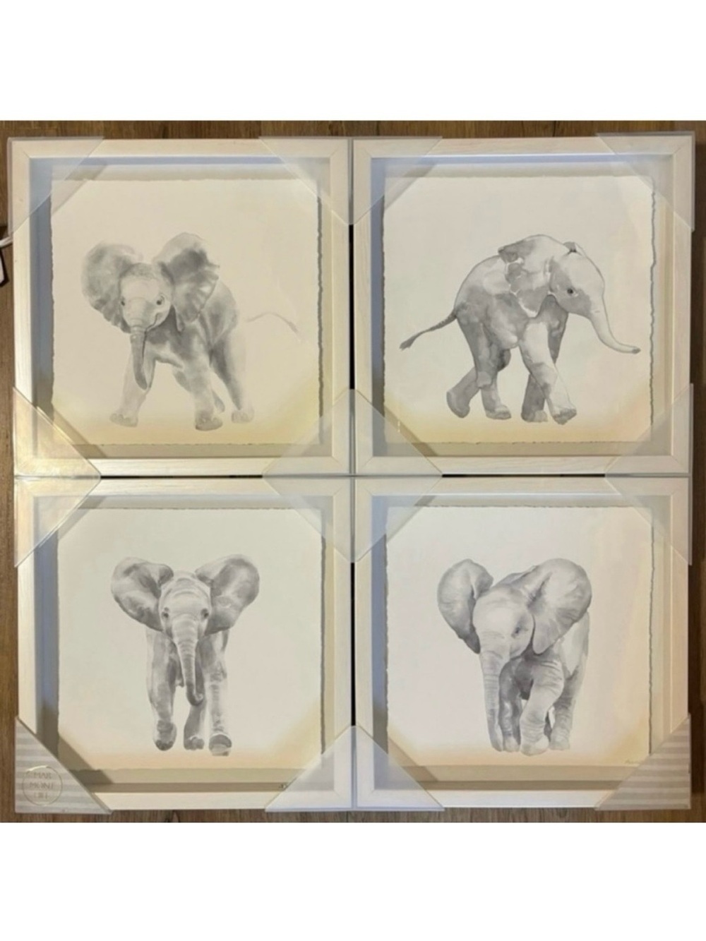 Marmont Hill Baby Elephant Framed Wall Art Set of 4 NWT 11x11 Nursery Decor
